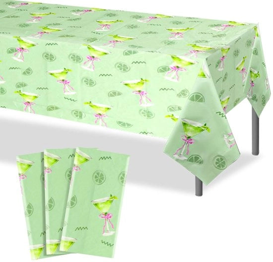 Tavolo Coprente Verde Martini Tema - Plastico Impermeabile - 3 Pezzi - Dimensioni 137x274 cm - Decorazione da Tavolo - Adatto per Feste - Copertura da Tavolo