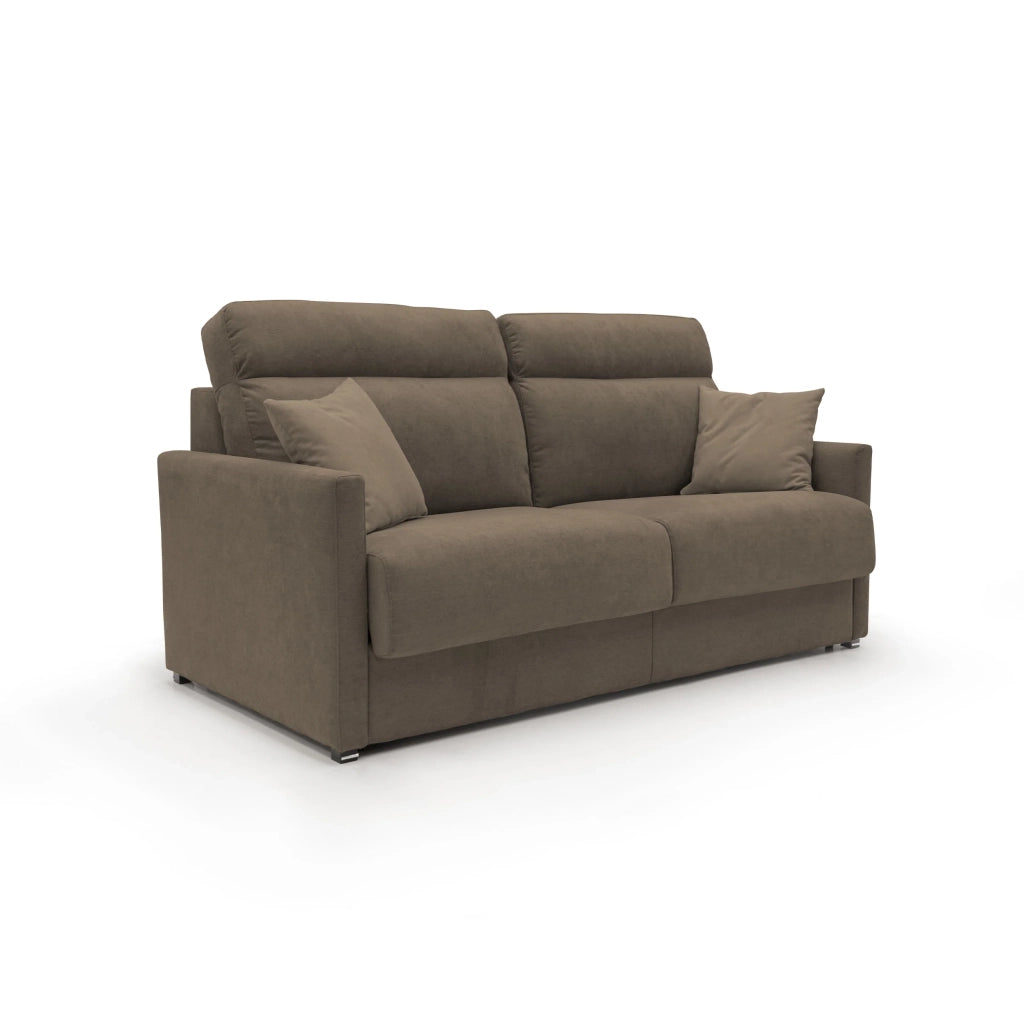 Margot Divano letto matrimoniale con schienale morbido alto in tessuto T02 176 cm (mat. 140x197) marrone
