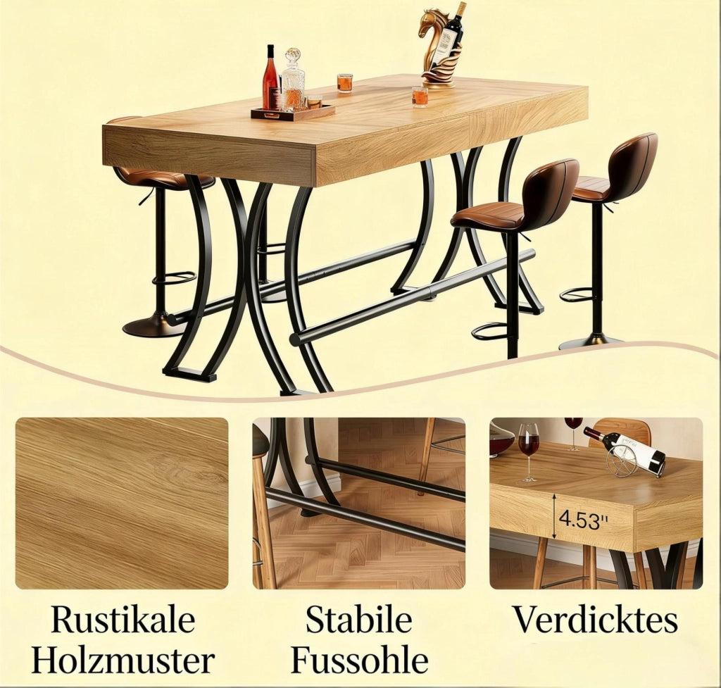Tavolo bar 160 cm in MDF e metallo nero/marrone