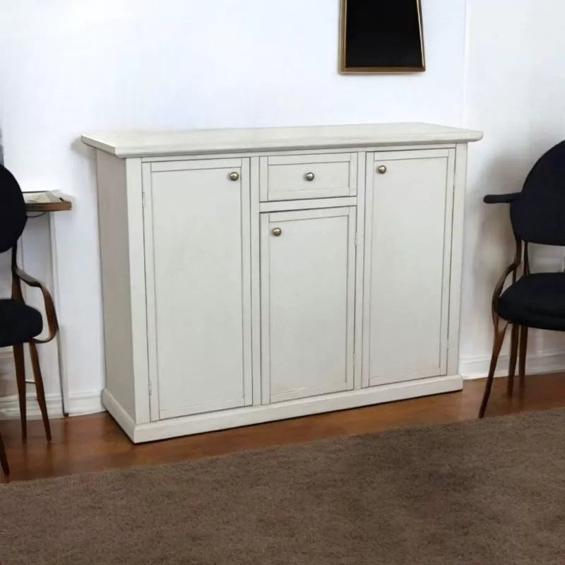 Madia credenza 3 ante 1 cassetto legno shabby bianco anticato 120x39x85 - Mobili 2G