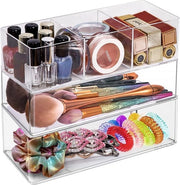 Set di Organizzazione per Trucco Translucido a 3 Cassetti con Schede Rimovibili per Cosmetici e Accessori