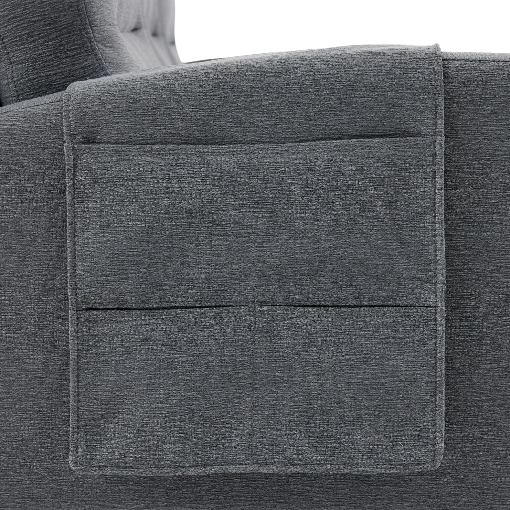Divano angolare 3 posti modulare con chaise longue e tasche laterali in tessuto grigio