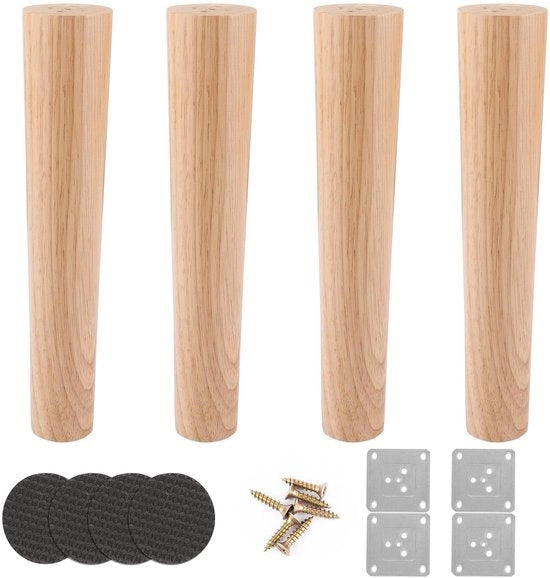 Piedi di tavolo in legno di quercia - Set da 4 pezzi - 25 cm - Incluso