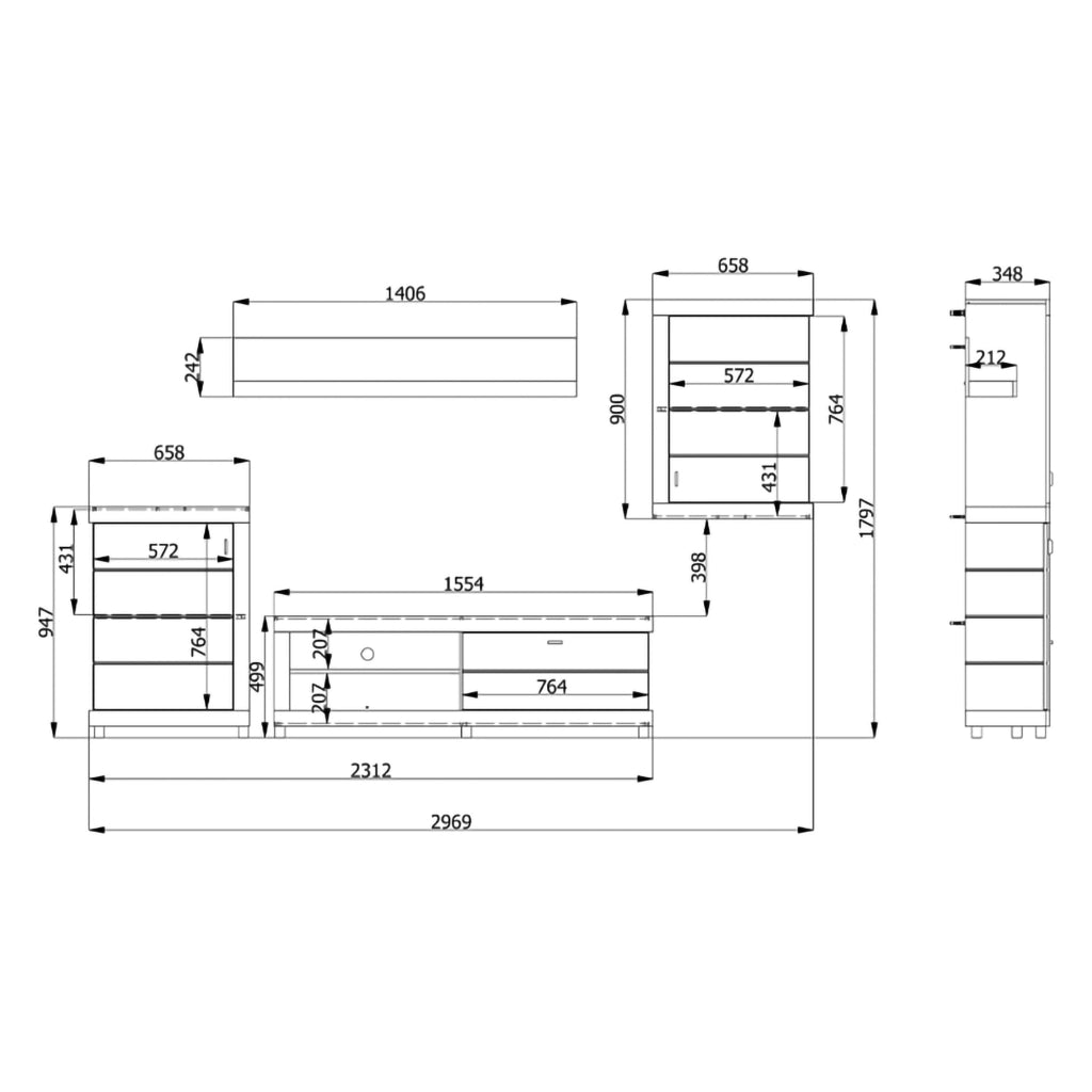 Urbe, set Mobili da Soggiorno Modulabile, Marrone Opaco