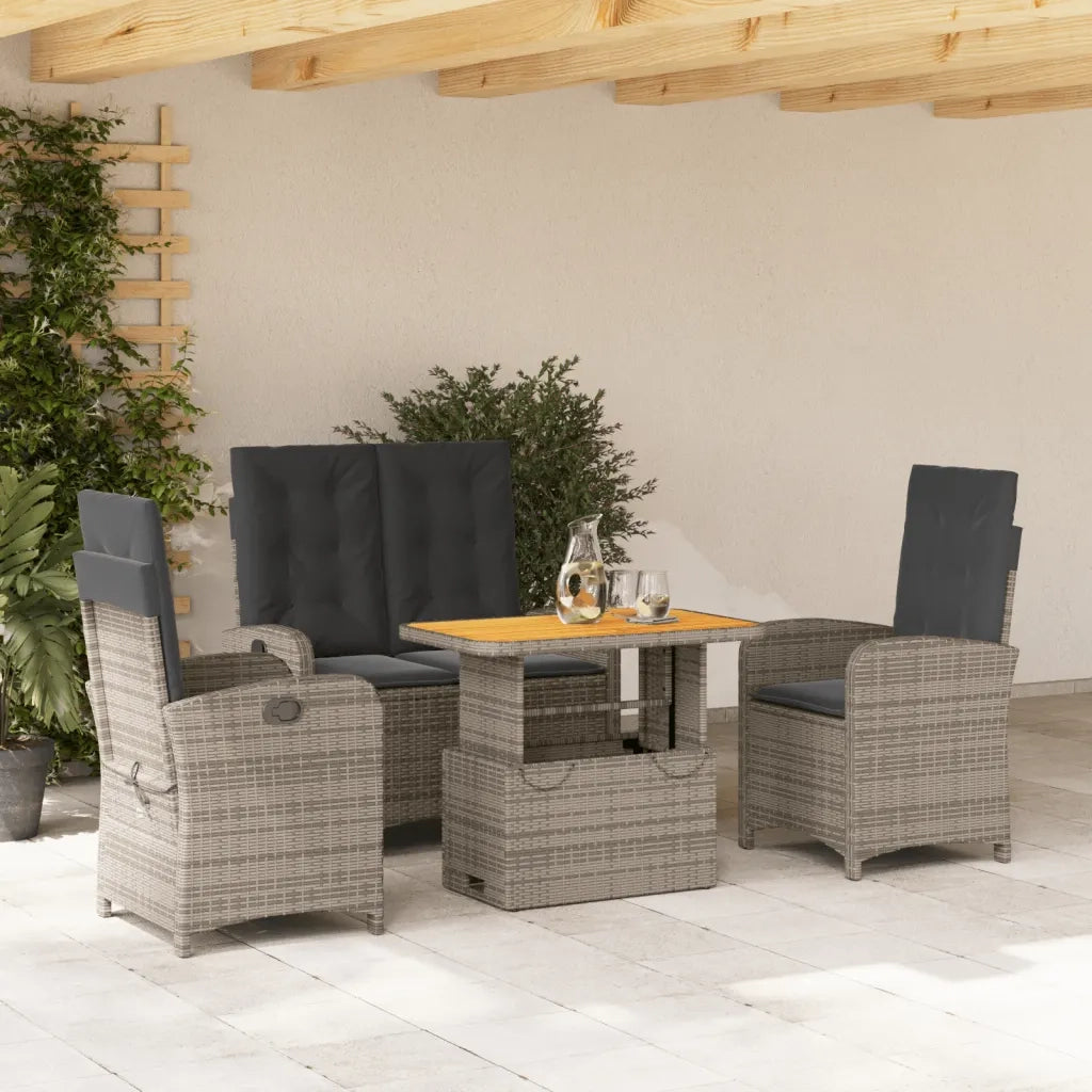 Set da Pranzo da Giardino 4 pz con Cuscini in Polyrattan Grigiocod mxl 90631