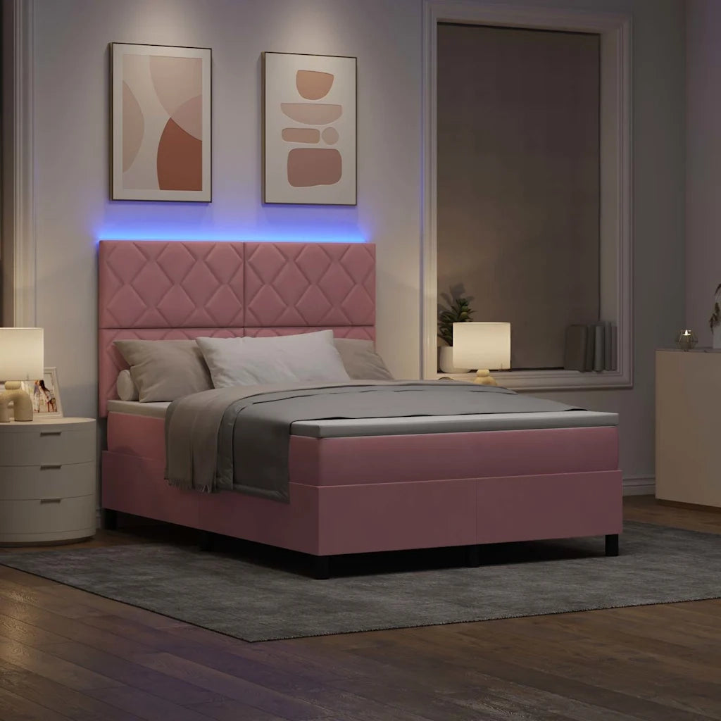 Letto a Sorgente LED con materasso Rosa 160 x 200 cm Velluto 3343393