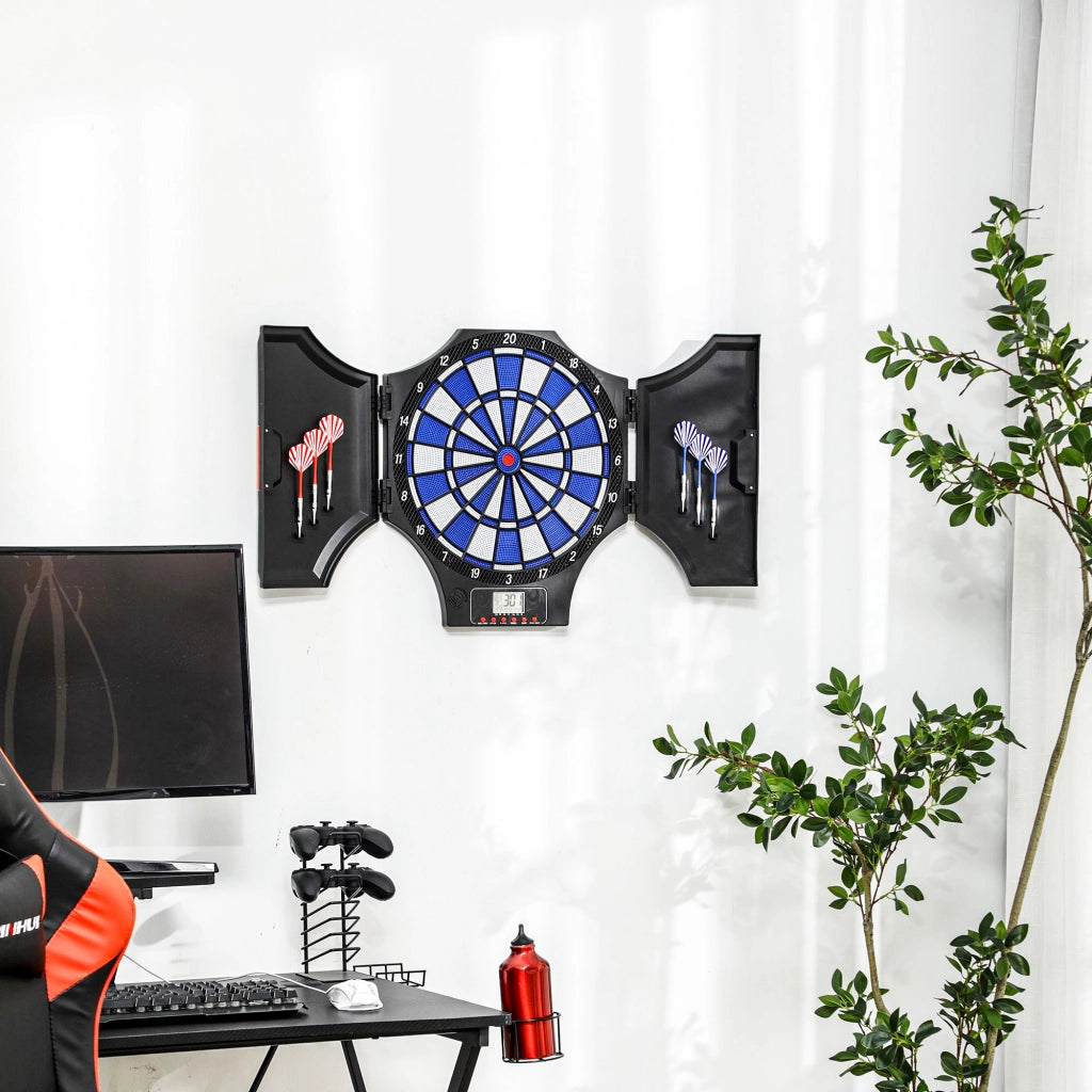 Bersaglio Elettronico con 6 Freccette e Monitor LCD per 31 Giochi 83x45x4 cm Nero e Blu