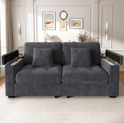 Divano 2 posti in chenille grigio scuro con contenitore nei braccioli HOMVRA