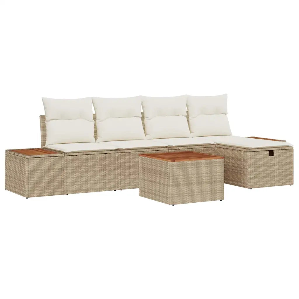 Set Divano da Giardino con cuscino 6 pcs Beige polyrattan