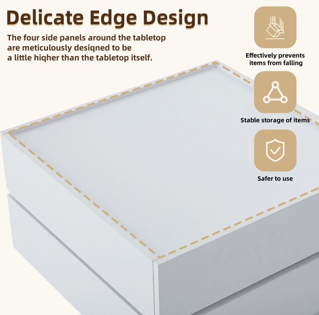 Tavolino da salotto girevole 360° 60 x 60 x 38 cm in truciolare bianco; con 2 cassetti