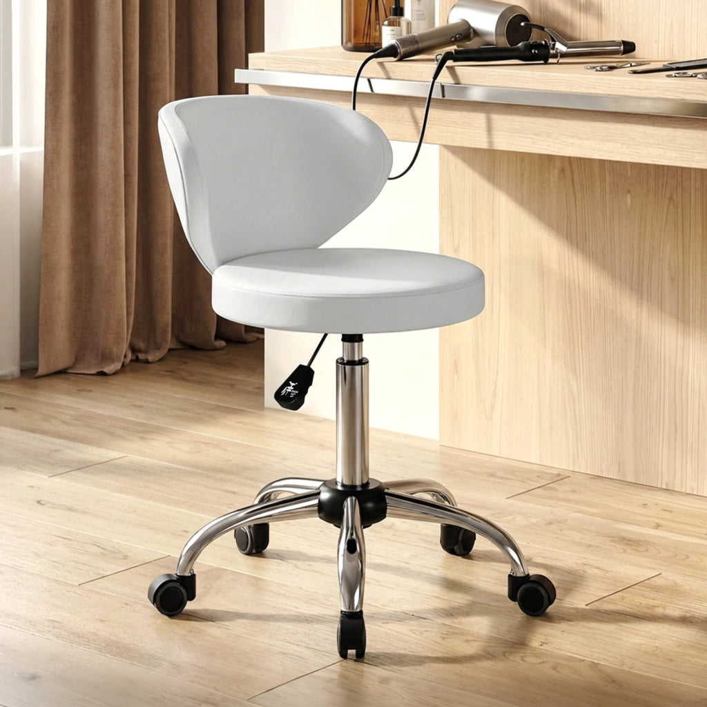 Sgabello con rotelle e schienale regolabile ¨C zephmum ¨C PU 73-88 cm bianco