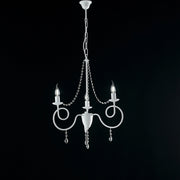 Lampadario Classico 3 Luci Ferro Bianco Shabby E Cristalli Serie Elegant