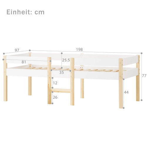 Letto Singolo per Bambini con Sponda ¨C MINIMAL ¨C Pino Massello Bianco Rovere 90x190