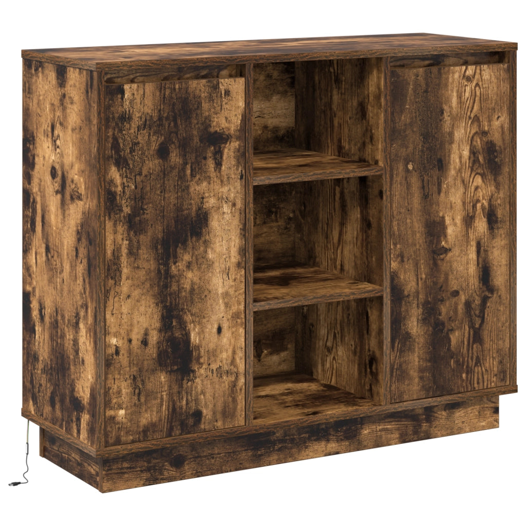 Credenza con LED Rovere Affumicato 90x32x75 cm Legno Compresso