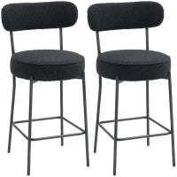 Set di 2 sgabelli da bar in tessuto bouclé, con schienale curvo, poggiapiedi, 49x52x95cm, Nero