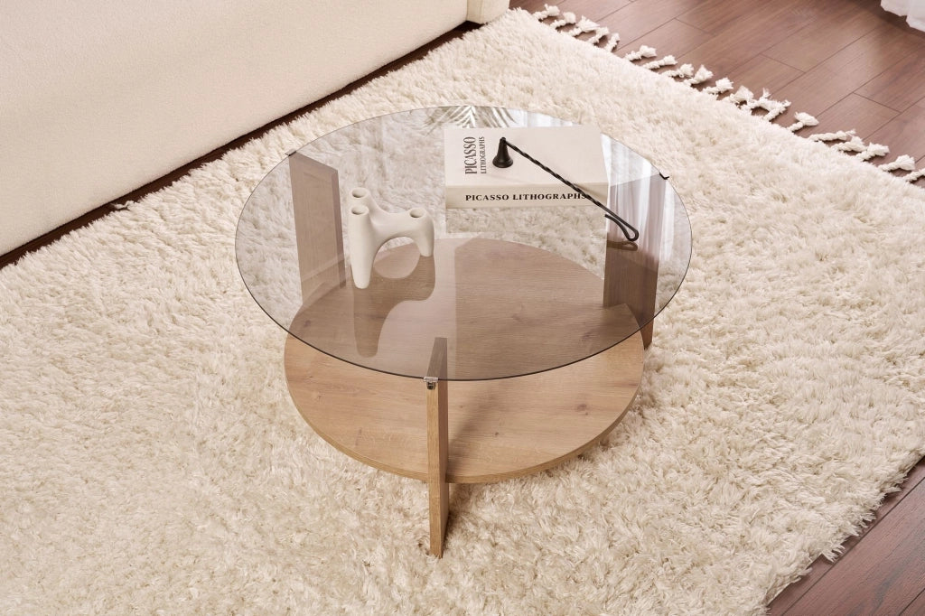 Canevino, Tavolino da Salotto Forma Rotondo, 75x75x40h cm Marrone Rovere