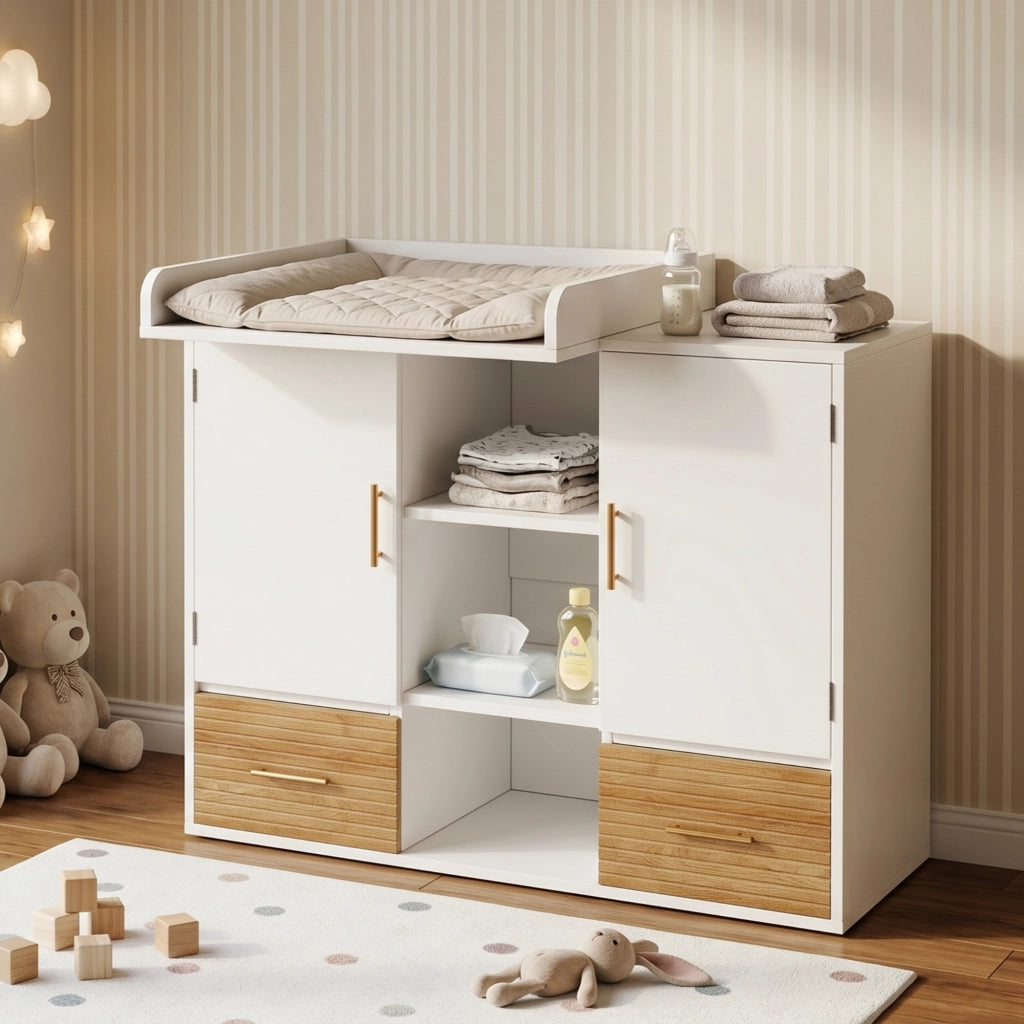 CASSETTIERA FASCIATOIO 114 x 53 x 92 cm MDF Bianco/Naturale