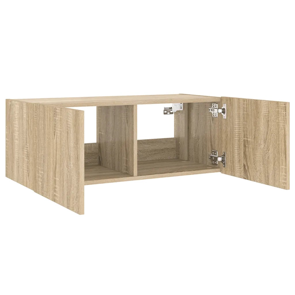 Mobile TV a Parete con Luci LED Rovere Sonoma 80x35x31 cm 837285