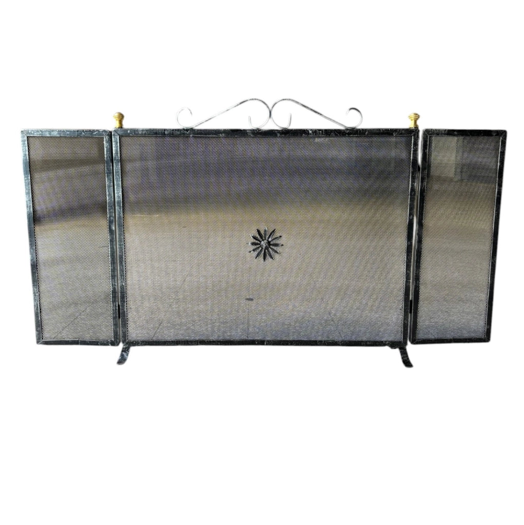 Parascintille per Camino/Caminetto, 3 Ante Richiudibili in Ferro Battuto con Pomelli in Ottone, Made in Italy (70 cm + (21 cm x 2 Antine) 60 cm H)