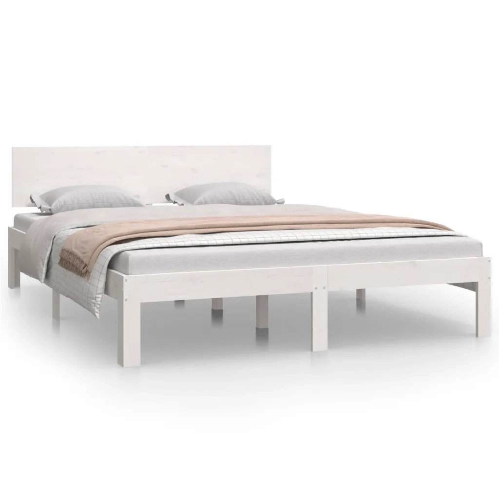 Giroletto-Struttura Letto Bianco in Legno Massello di Pino 140x200 cm 619692
