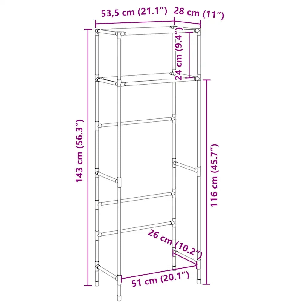 Rastrelliera per Bagno a 2 Livelli Nera 53,5x28x143 cm Ferro 343133