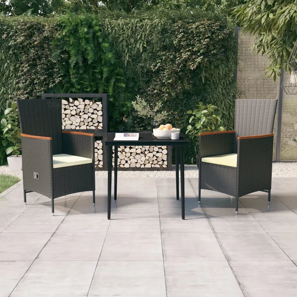 Set da Pranzo da Giardino 3 pz con Cuscini Nero 3099443