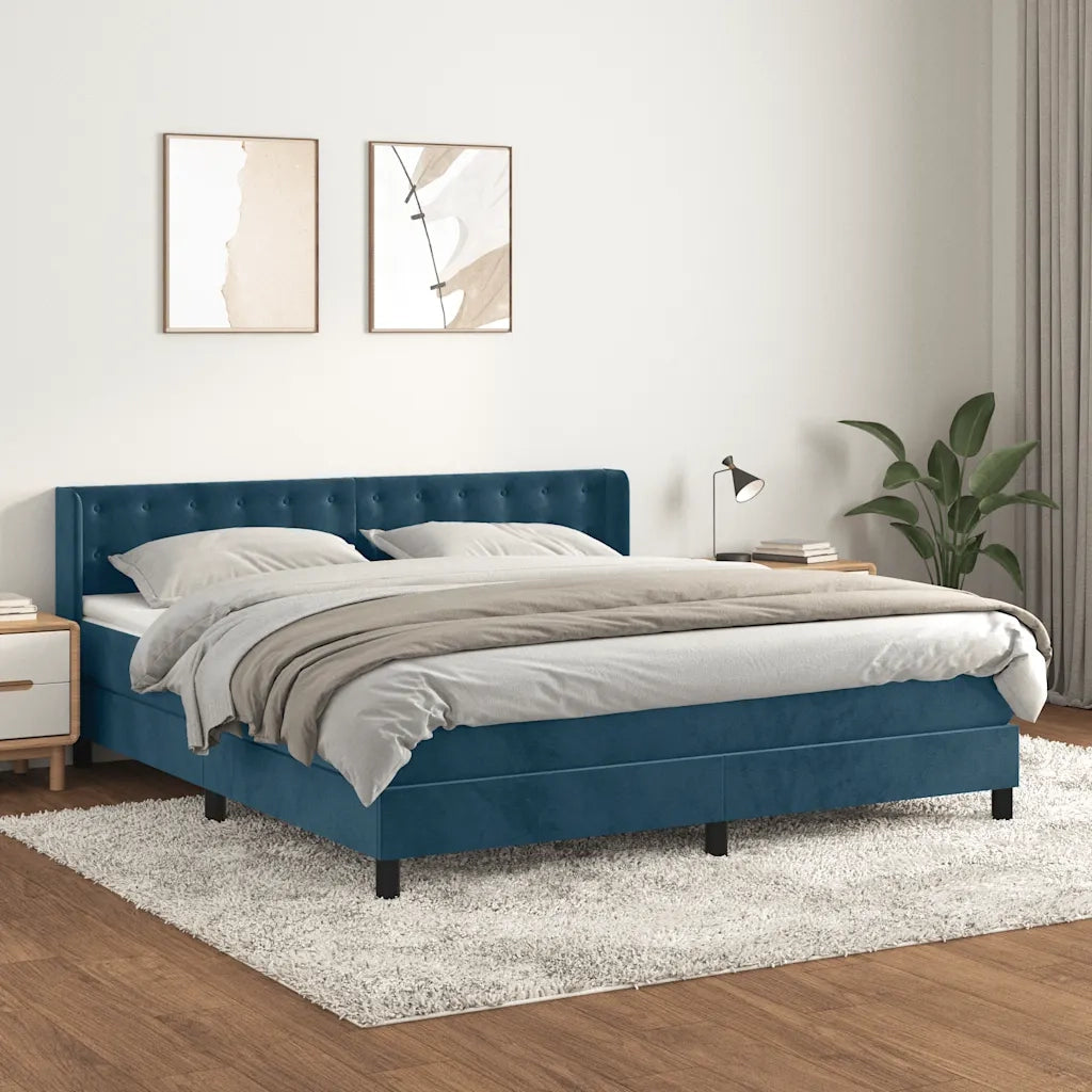 Giroletto a Molle con Materasso Blu Scuro 160x200 cm in Velluto 3131211
