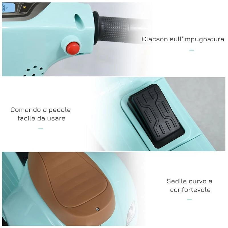 MOTO ELETTRICA VESPA PER BAMBINI 18-36 MESI VERDE ACQUA