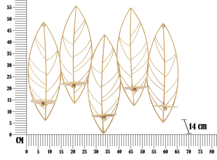 Portacandele da Parete 4 Posti 66x14x56 cm in Metallo Oro