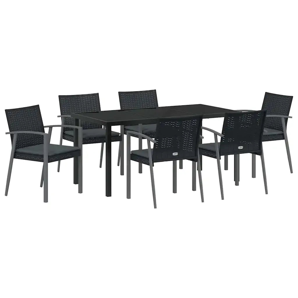 Set da Pranzo per Giardino 7 pcs Nero e Grigio Rattan in PE 3379069
