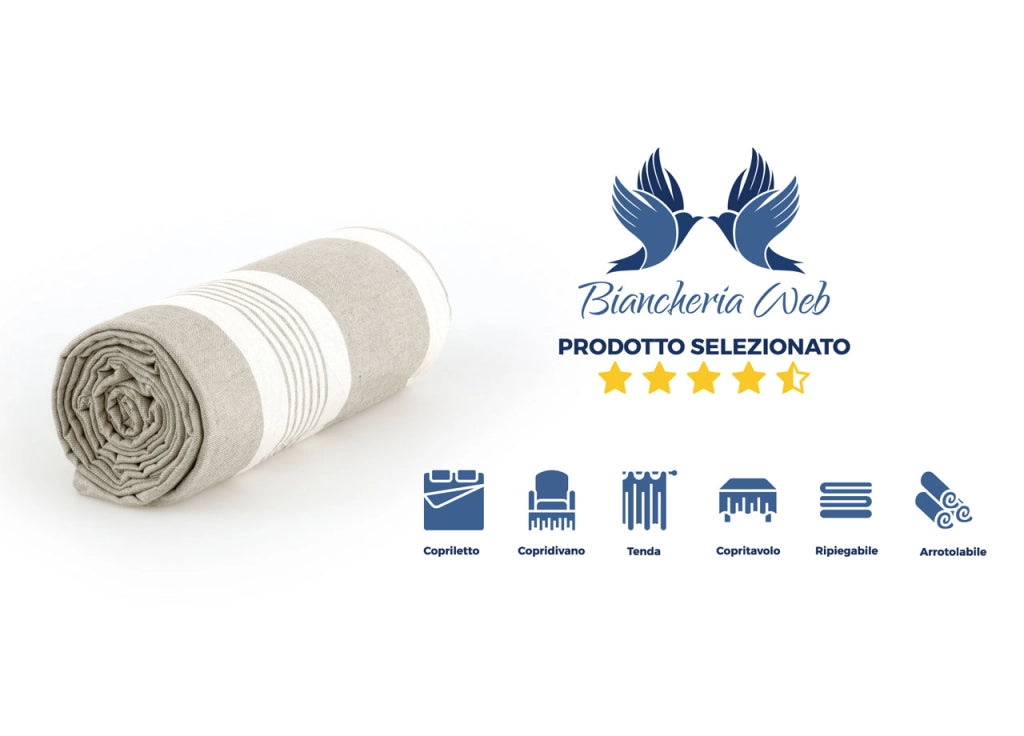Telo Arredo Granfoulard Copritutto Cotone Made Italy Vari Disegni Arredatutto Copriletto Multiuso - 2 Piazze - Grancasa Beige