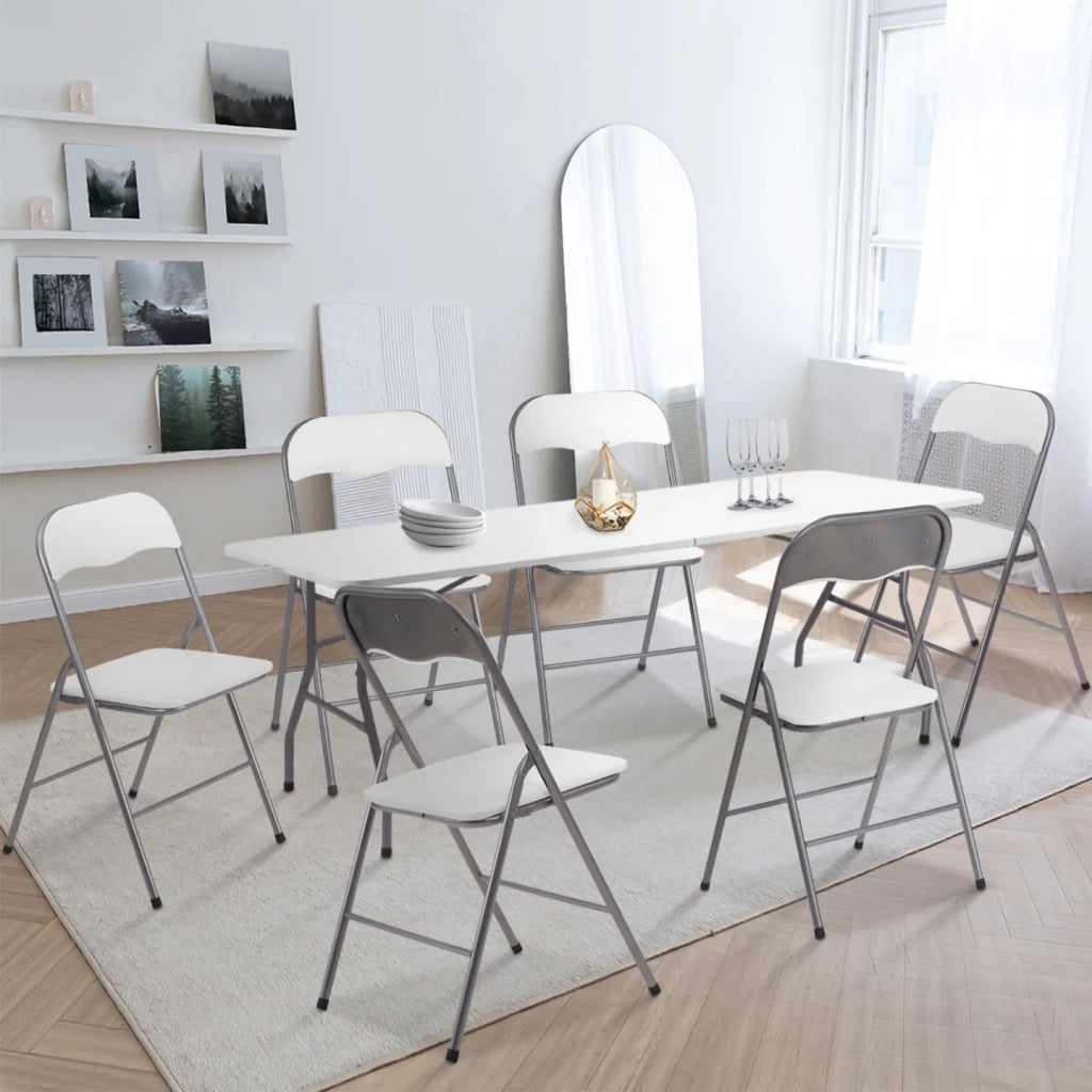 IDMarket - Set di 4 sedie pieghevoli in PU bianco KITY