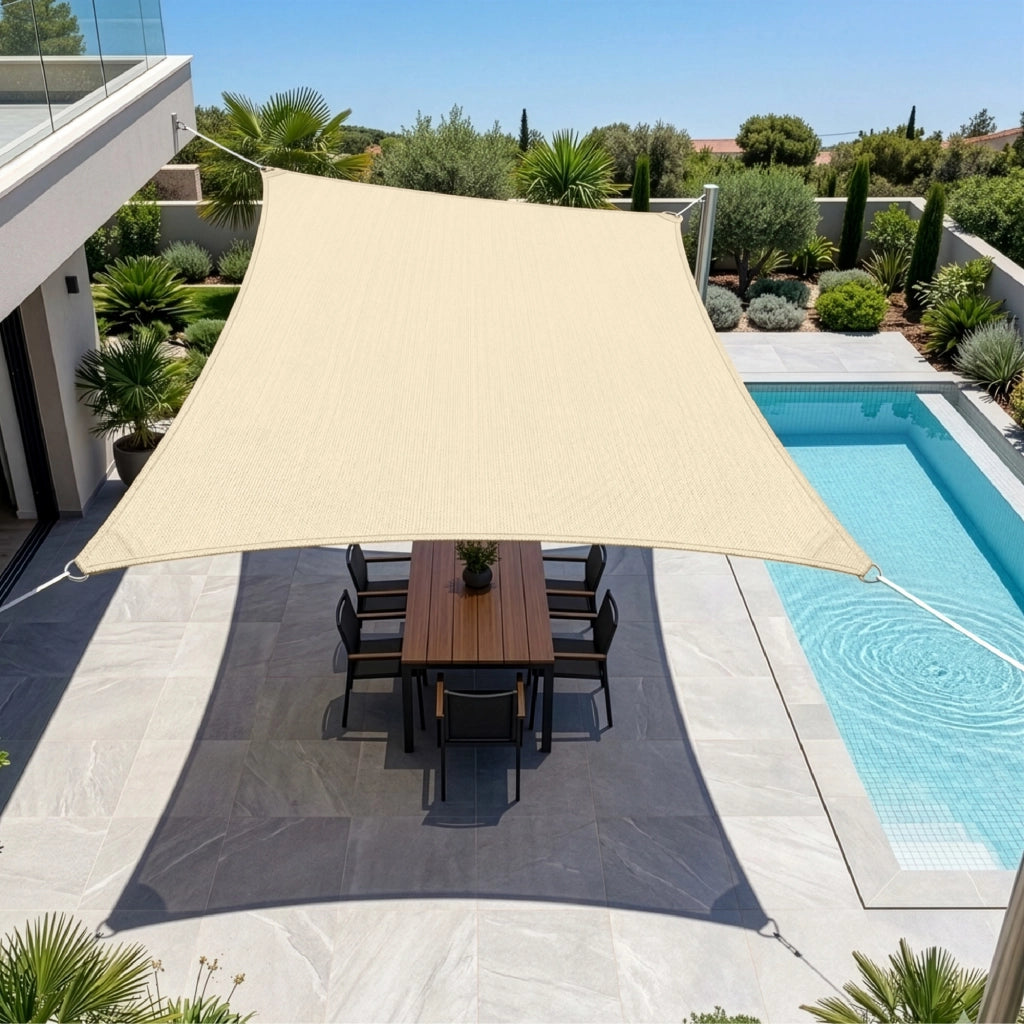 Tenda a Vela Ombreggiante Impermeabile con Anelli Rinforzati Copertura Sole per Giardino Terrazzo Balcone Patio Diverse Forme e Misure Beige - Rettangolare4x6 Metri