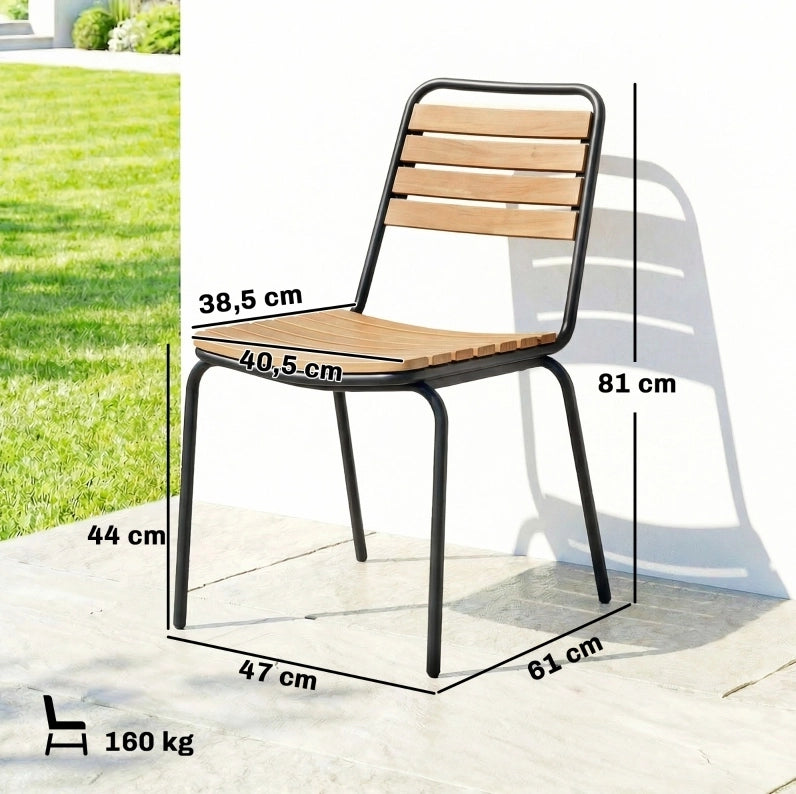 Set 2 sedie da giardino impilabili in acciaio e eucalipto; legno naturale