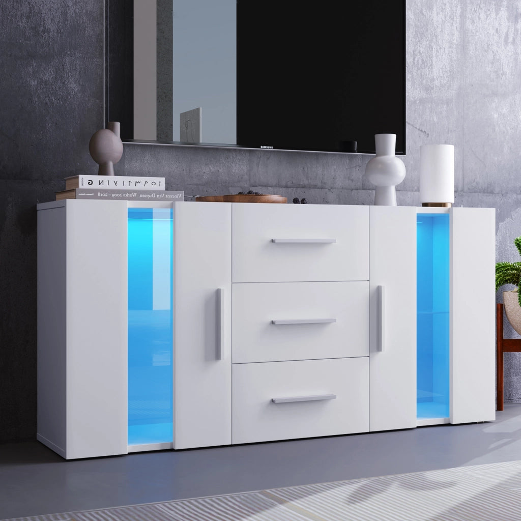 MOBILE TV con LED 140x35x70 cm MDF con 3 cassetti e 2 ante