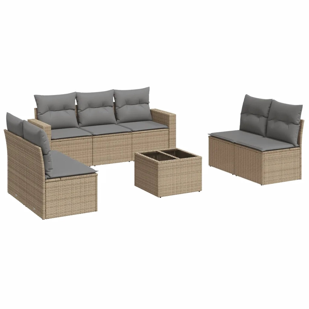 Set Divano da Giardino 8 pz con Cuscini Beige in Polyrattan 3251176