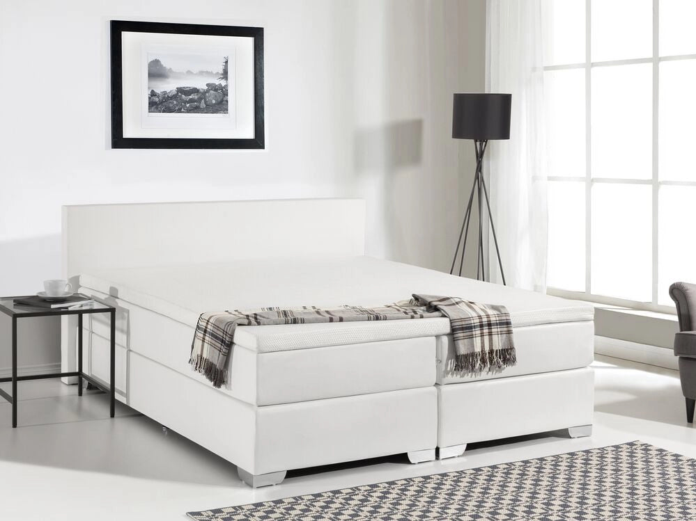 Letto continentale 180 x 200 cm in ecopelle bianca con materasso a molle insacchettate
