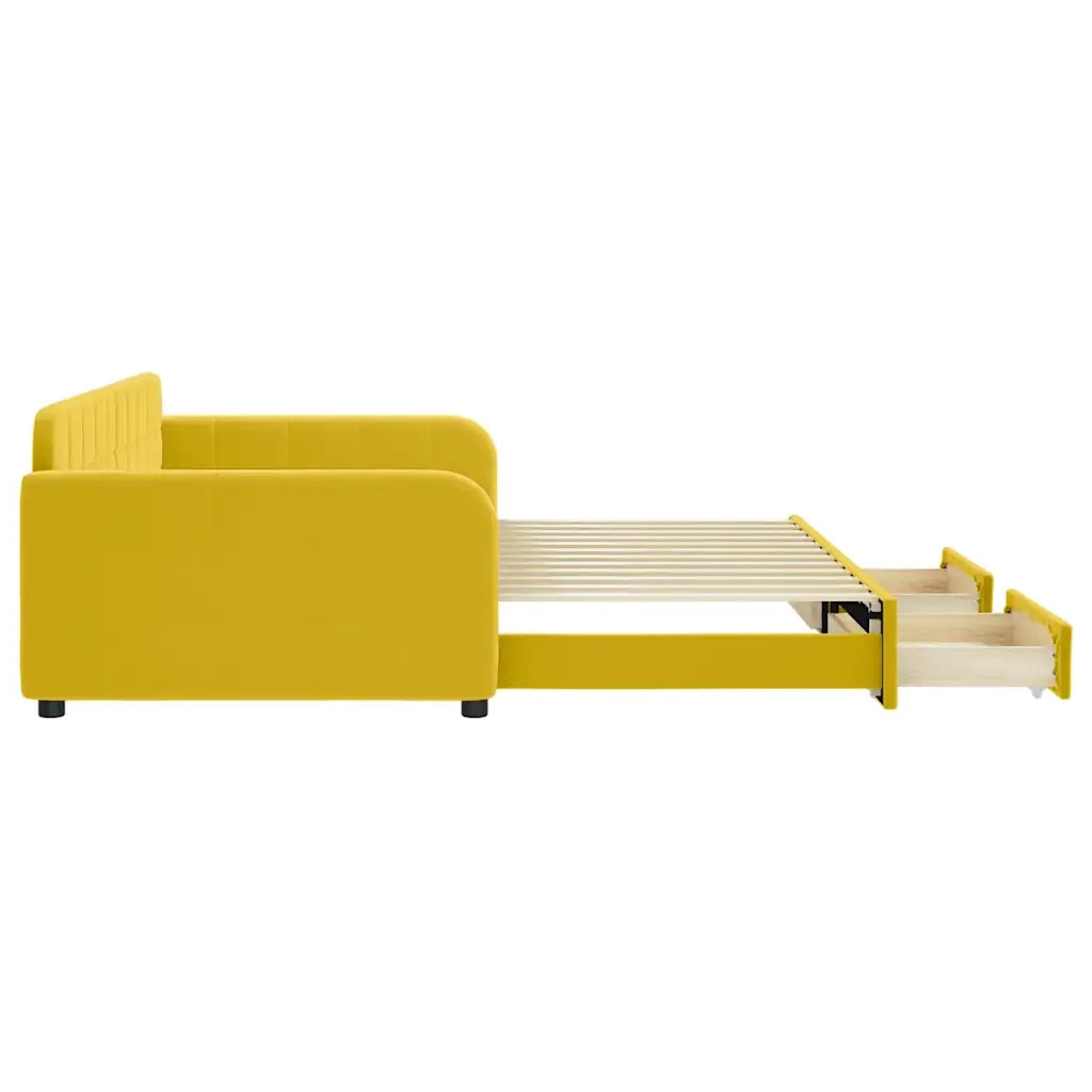 Divano Letto Estraibile con Cassetti Giallo 100x200cm Velluto