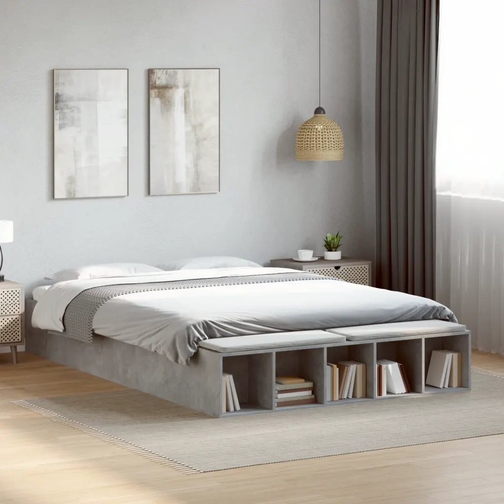 Giroletto-Struttura Letto Grigio Cemento 160x200 cm in Legno Multistrato 285577