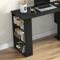 Scrivania Angolare con Piano Girevole a 360° e 5 Ripiani, 120x110x74.5 cm, Nero
