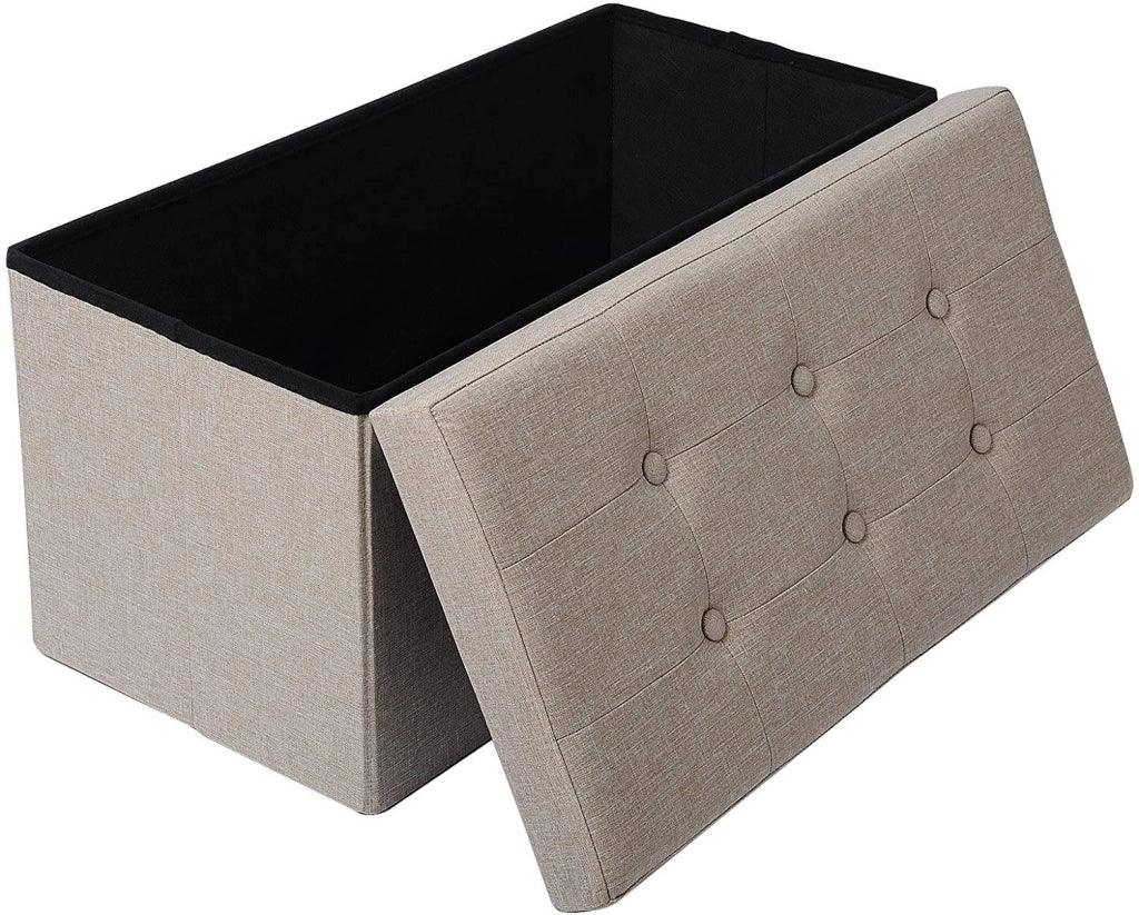 Sgabello in lino con spazio contenitore beige 19_0000039