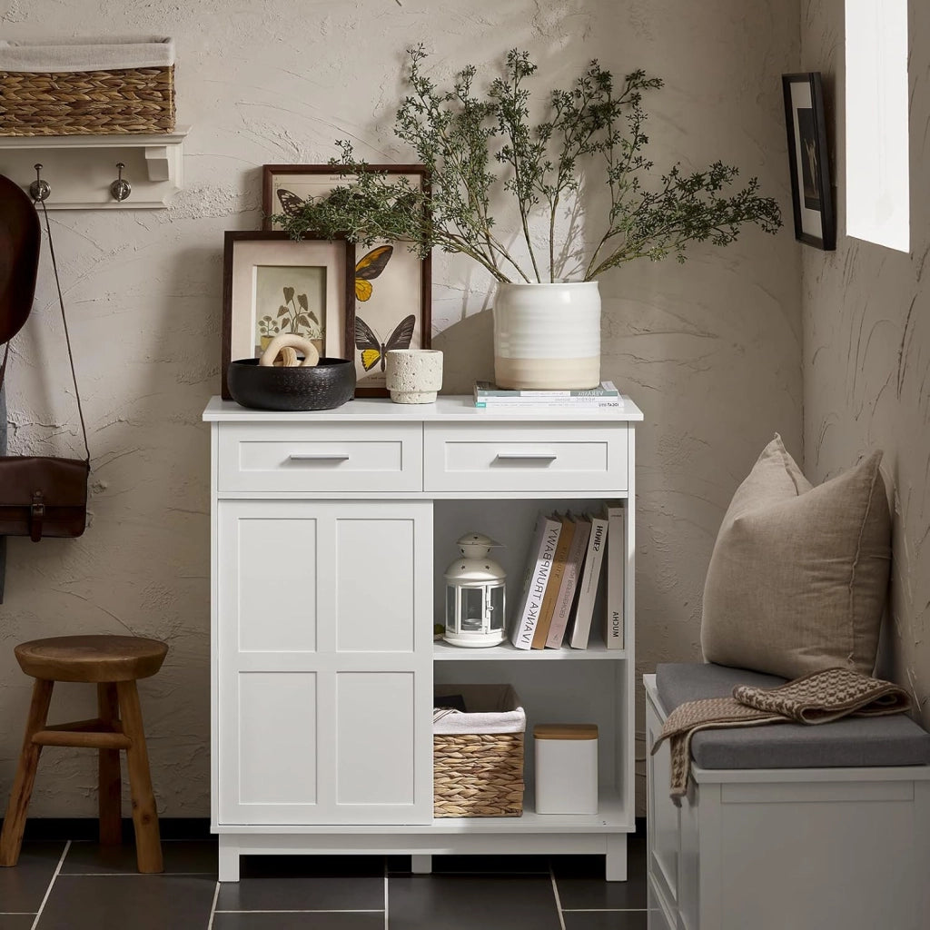 Credenza con ante scorrevoli, Mobile da cucina, Armadio da soggiorno, Buffet Bianco 80x40x85cm FSB84-W