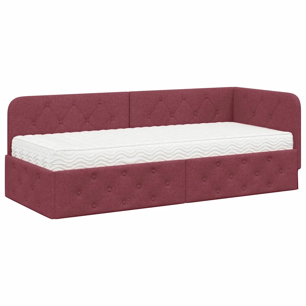 Cornice del letto ad angolo Rosso Vino 80 x 200 cm Tessuto