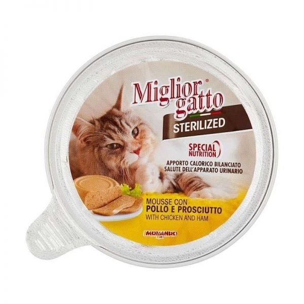 MIGLIOR GATTO STERILIZED 24 X 85 GR VASCHETTA DI MOUSSE AL POLLO E PROSCIUTTO