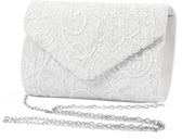 Borsa da sera per donne, Clutch con fiori a raso con cinturino a spalla, Borsa a tracolla in satin per matrimoni e feste di nozze, Bianca