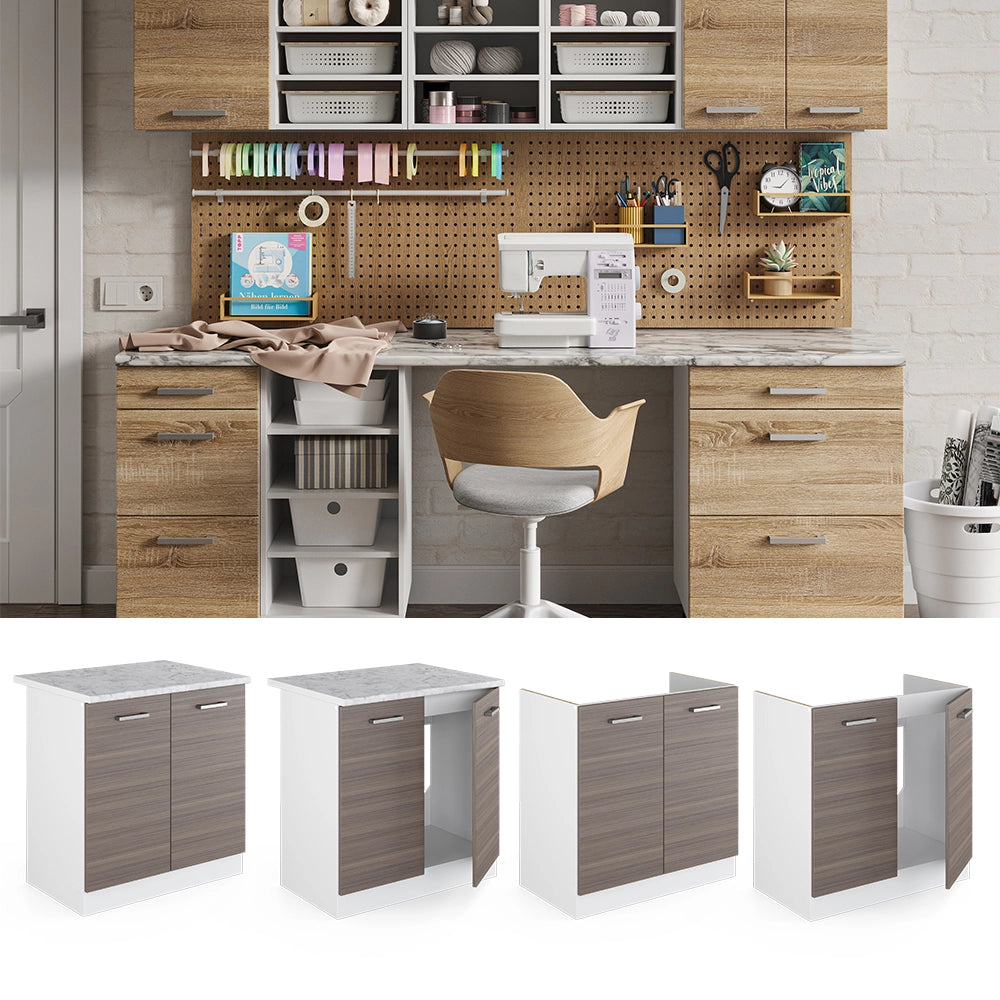 Vicco Base per lavello Grigio 80 cm con ante, con piano di lavoro