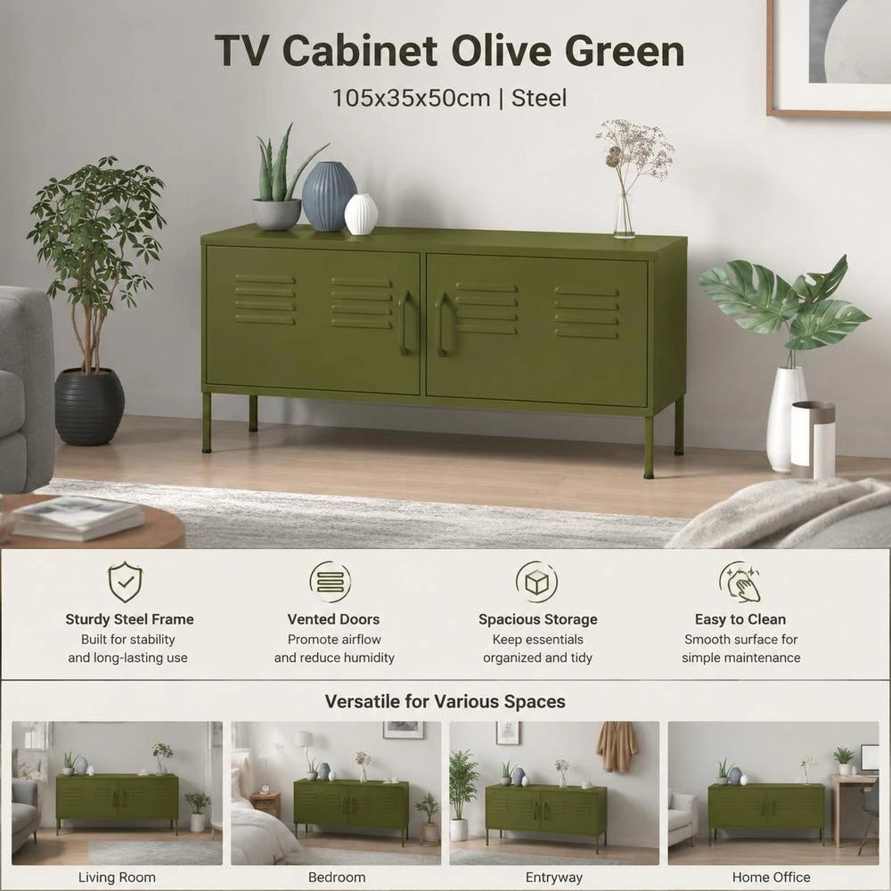 TV Cabinet Olive Green 105x35x50 Cm Steel