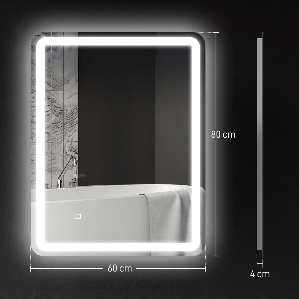 Specchio da Bagno Illuminato ¨C zephmum ¨C Touch Dimmabile 3 Colori 60x80cm Argento