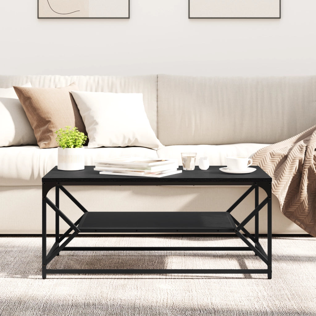 Tavolino da caffÃ¨ con ripiano in rovere nero 90x50x40 cm