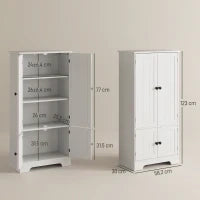 Mobile Credenza da Cucina a 4 Ante con 2 Armadietti e Ripiano Regolabile, 58.2x30x123 cm, Bianco